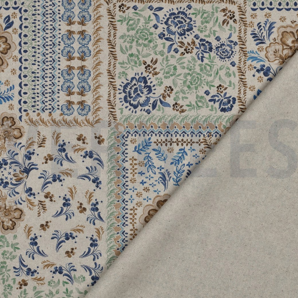 CANVAS LINEN LOOK DIGITAL FLOWERS BLUE #7