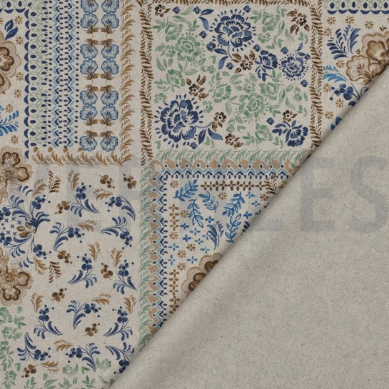 CANVAS LINEN LOOK DIGITAL FLOWERS BLUE #7