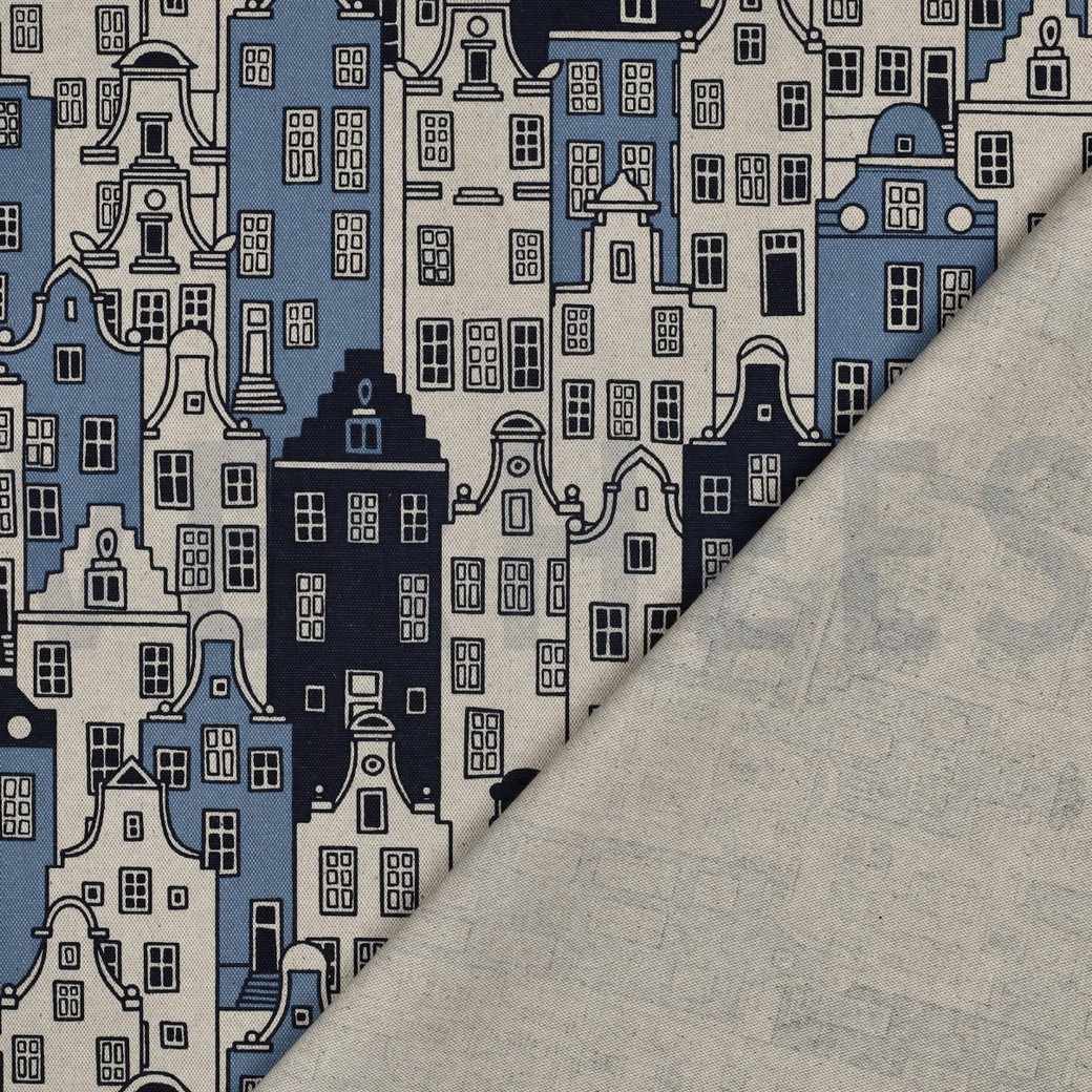 CANVAS LINNENLOOK HUISJES BLAUW #7