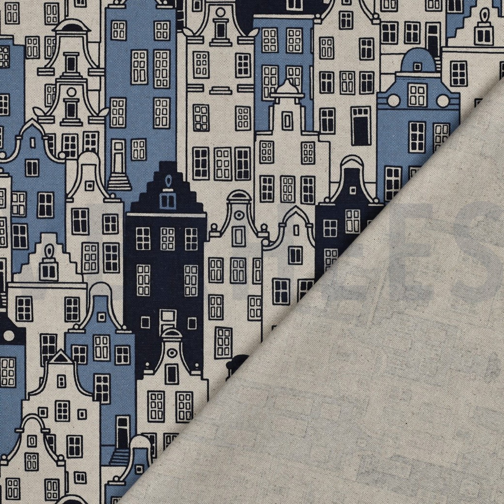TOILE DÉCORATION LIN LOOK MAISONS BLUE (high resolution) #4