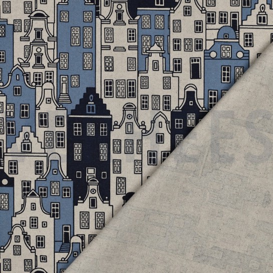 TOILE DÉCORATION LIN LOOK MAISONS BLUE #7