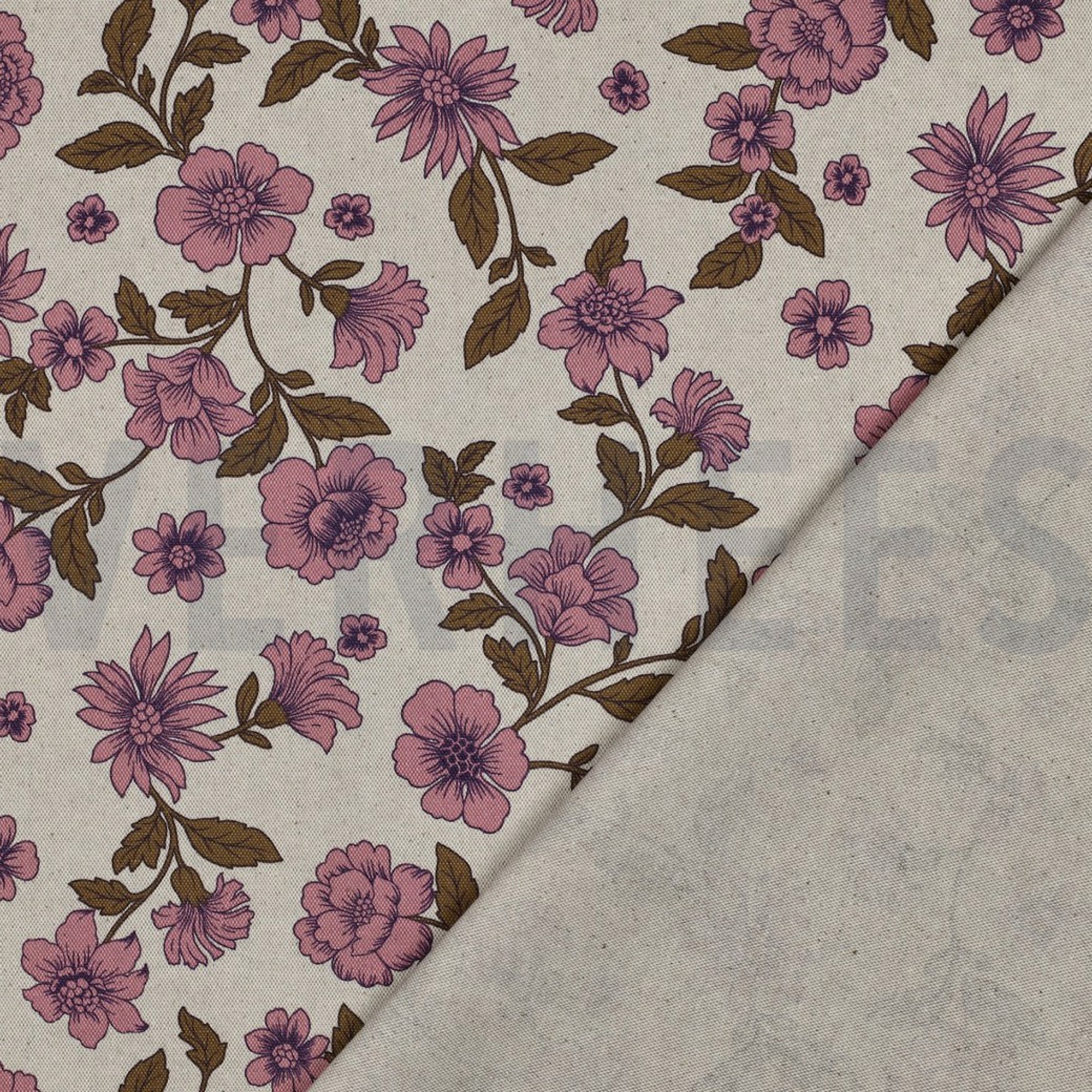 TOILE DÉCORATION LIN LOOK FLEURS ROSE (high resolution) #4
