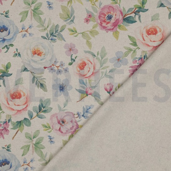 TOILE DÉCORATION LIN LOOK DIGITAL FLEURS NATUREL #7