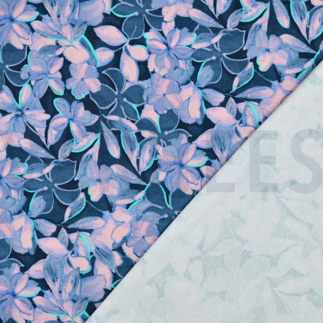 FRENCH TERRY DIGITAL BLUMEN BLAU #7