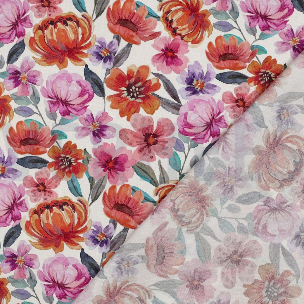 FINE POPLIN DIGITAL FLOWERS WHITE #7