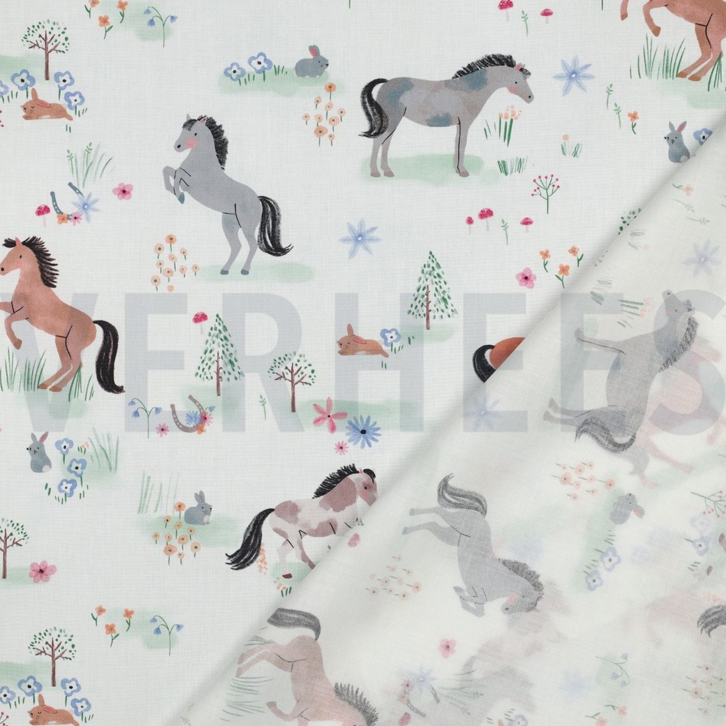 FINE POPLIN DIGITAL FARM ANIMALS WHITE #7