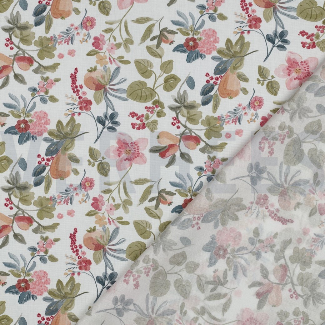 POPELINE DE COTON TISSAGE FIN DIGITAL FLEURS BLANC #7