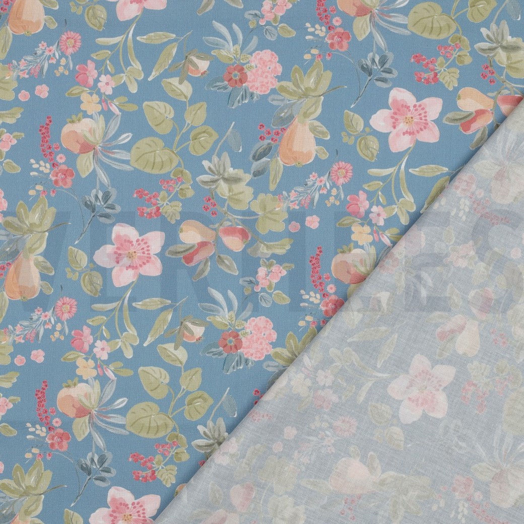 FEIN GEWEBTE BAUMWOLLPOPELINE DIGITAL BLUMEN BLAU #7