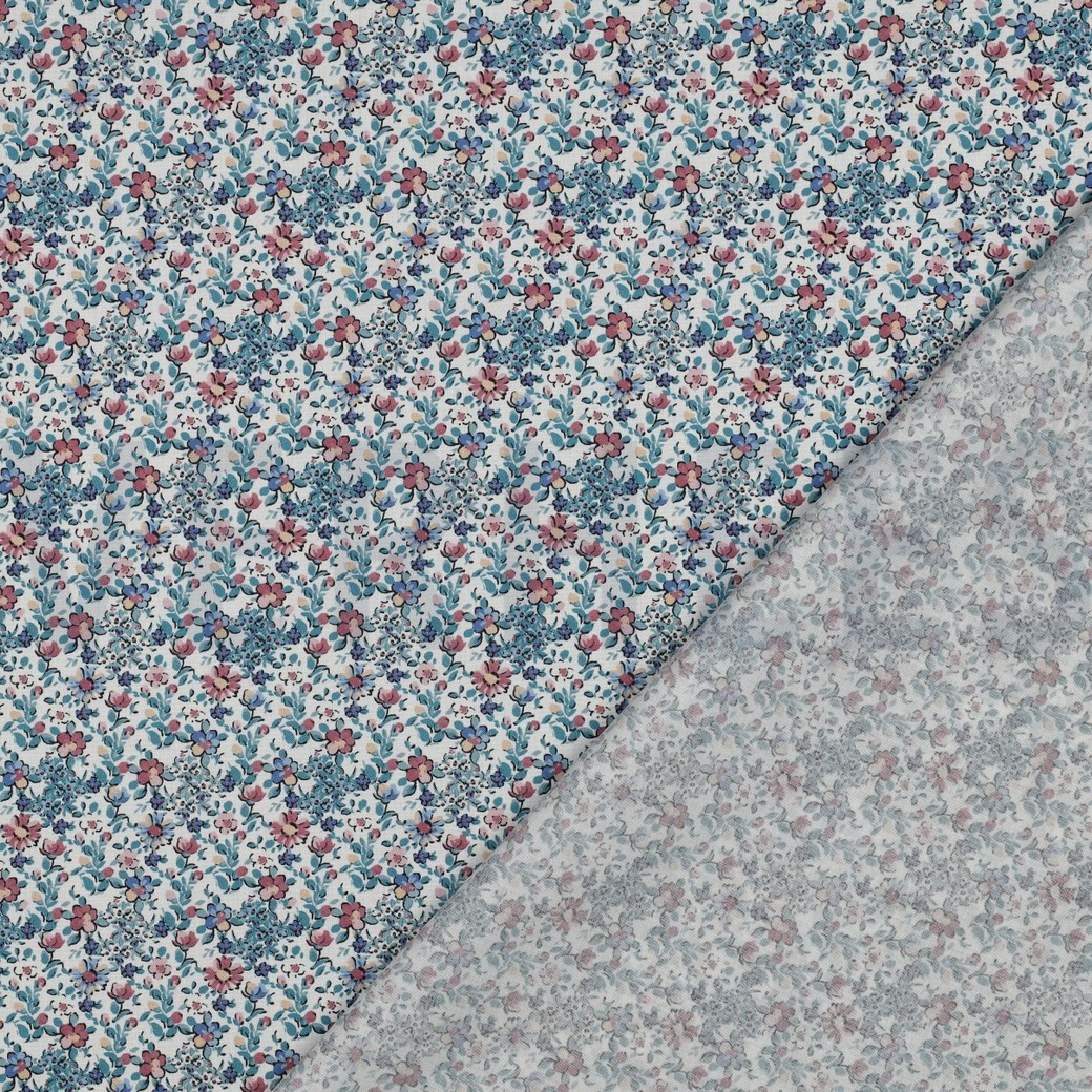 FEIN GEWEBTE BAUMWOLLPOPELINE DIGITAL BLUMEN WEISS #7