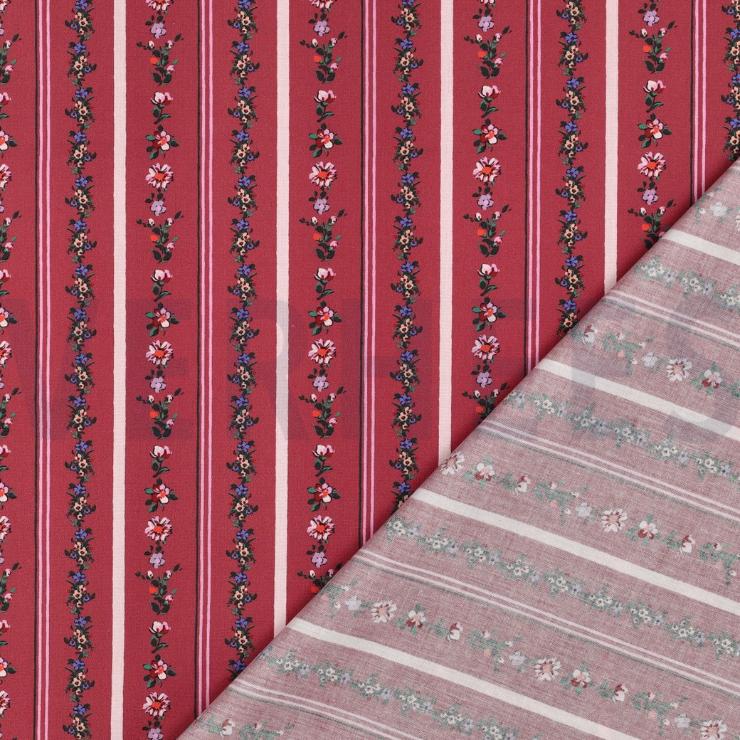 FEIN GEWEBTE BAUMWOLLPOPELINE DIGITAL BLUMEN BORDEAUXROT #7