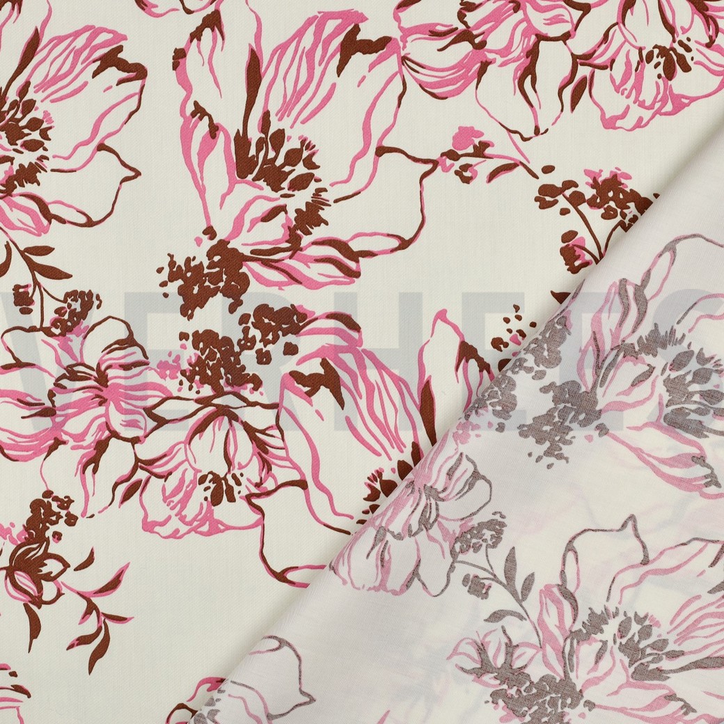 BAUMWOLLE SATIN BLUMEN ECRU #7