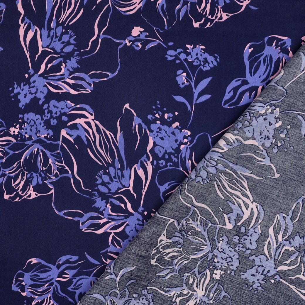 BAUMWOLLE SATIN BLUMEN MARINEBLAU #7