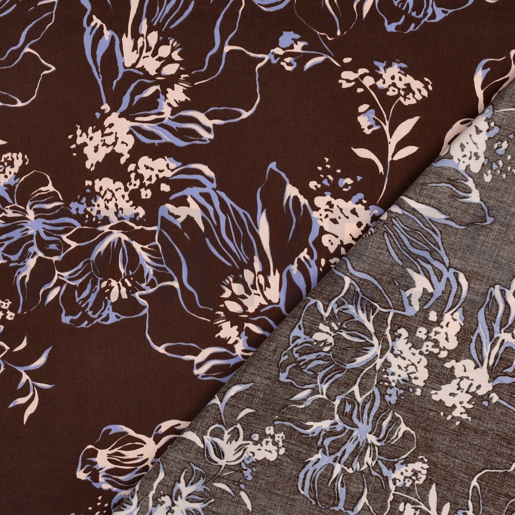 BAUMWOLLE SATIN BLUMEN BRAUN #7