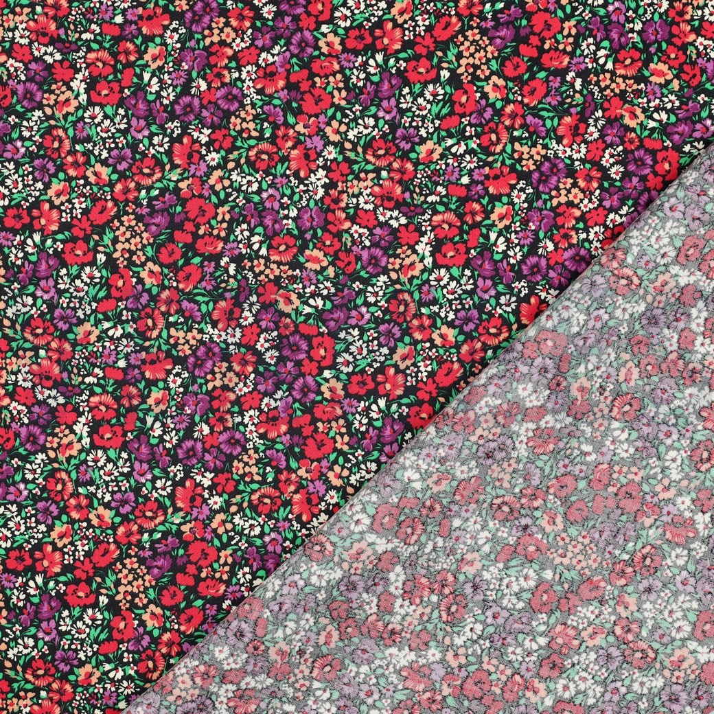 BAUMWOLLE SATIN KLEINE BLUMEN ROT #7