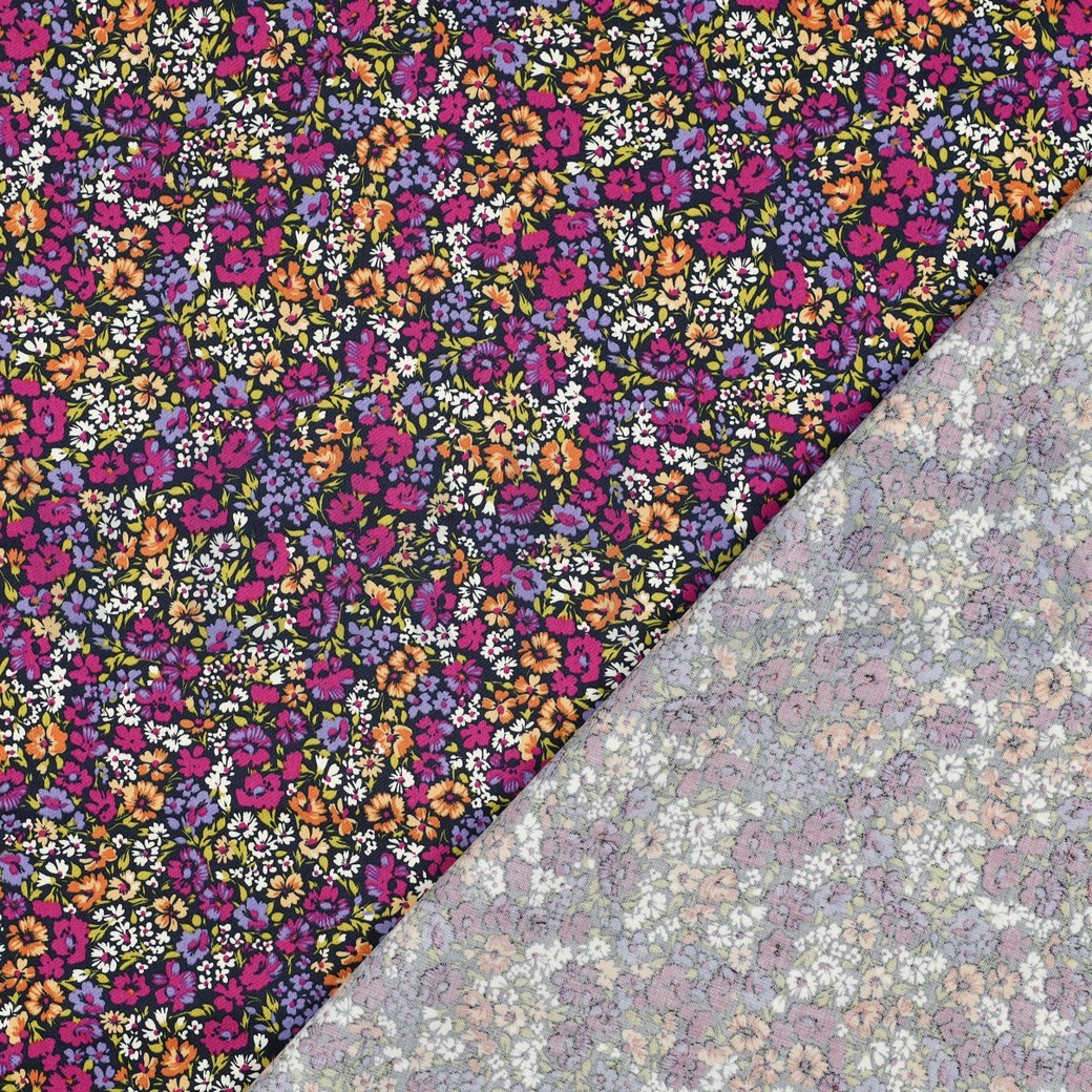 BAUMWOLLE SATIN KLEINE BLUMEN LILA/VIOLETT #7