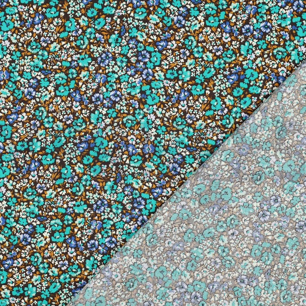 BAUMWOLLE SATIN KLEINE BLUMEN BLAU #7