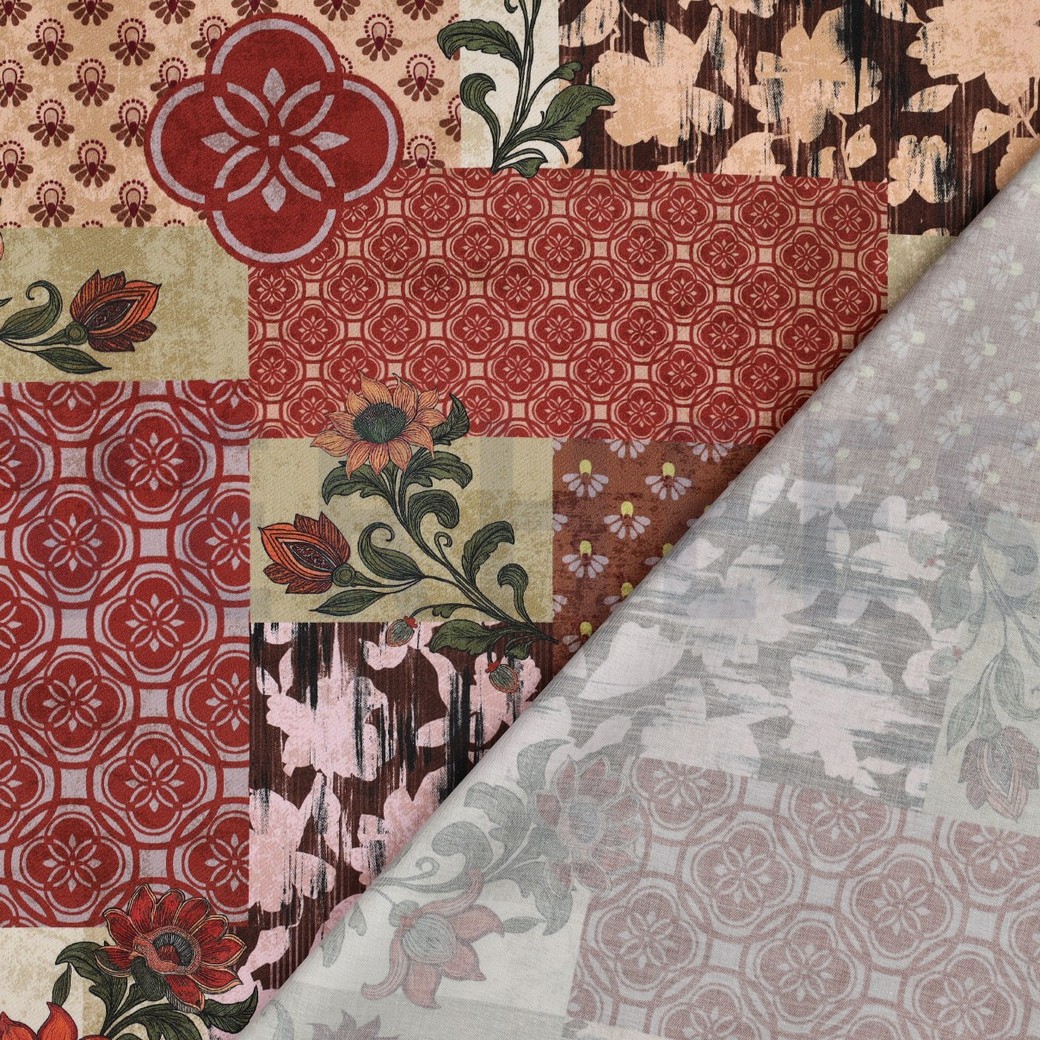 COTTON SATIN DIGITAL PATCHWORK RED #7