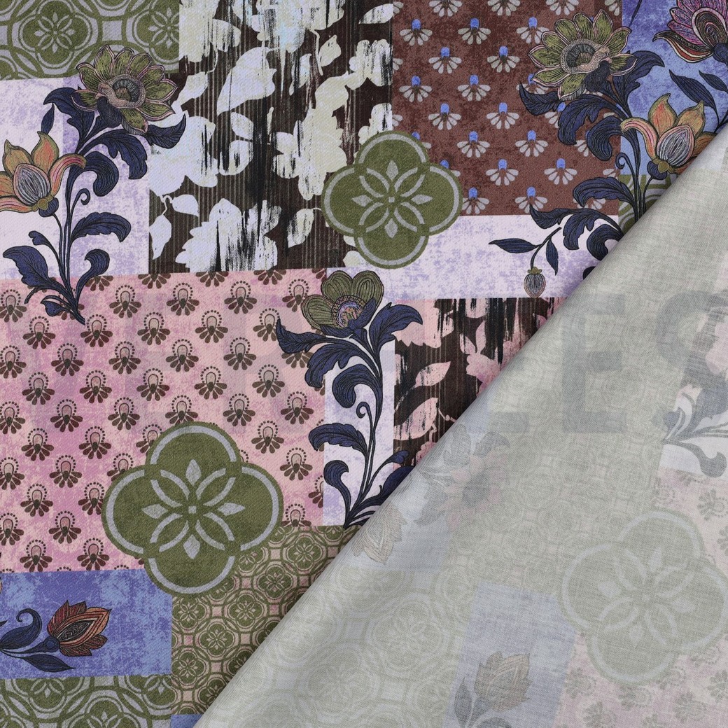 COTTON SATIN DIGITAL PATCHWORK BLUE #7