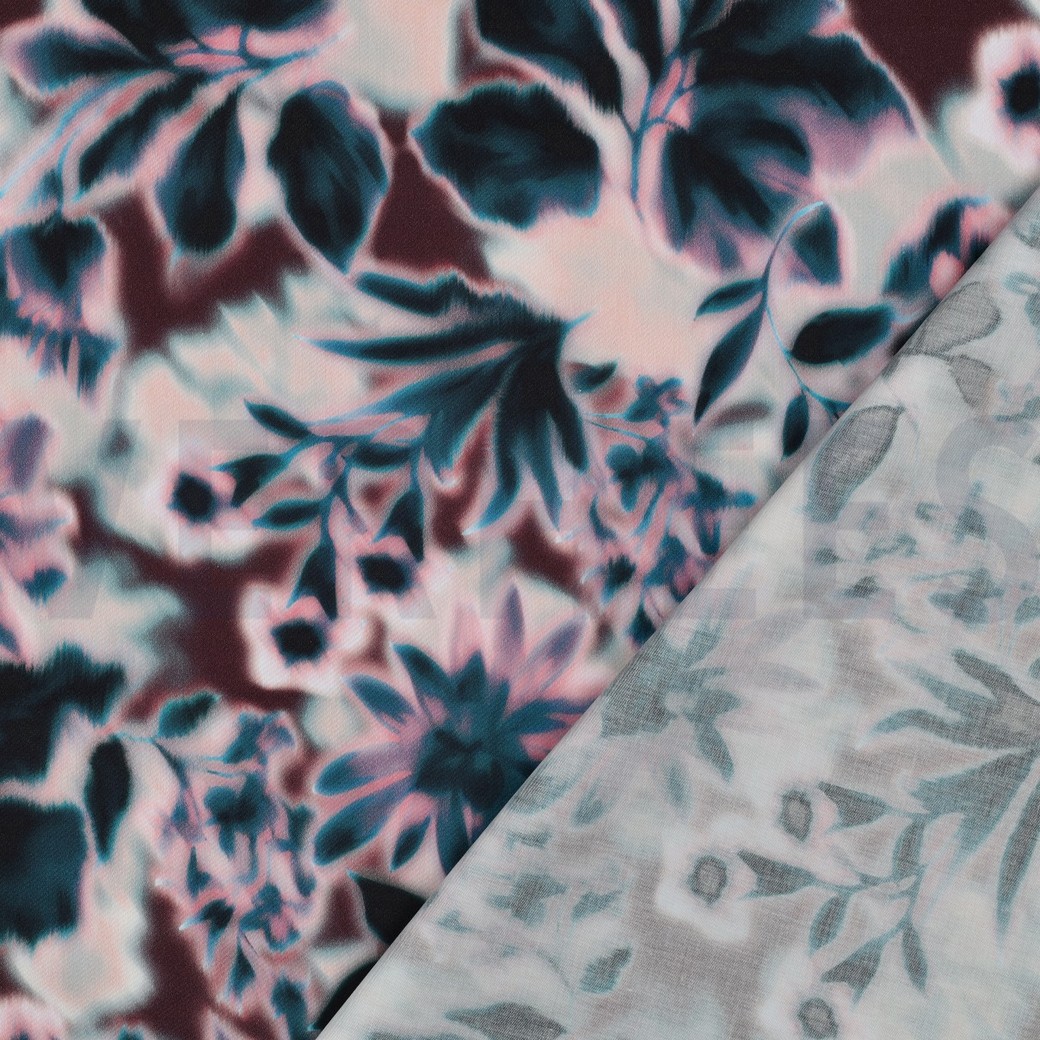BAUMWOLLE SATIN DIGITAL BLUMEN BORDEAUXROT #7
