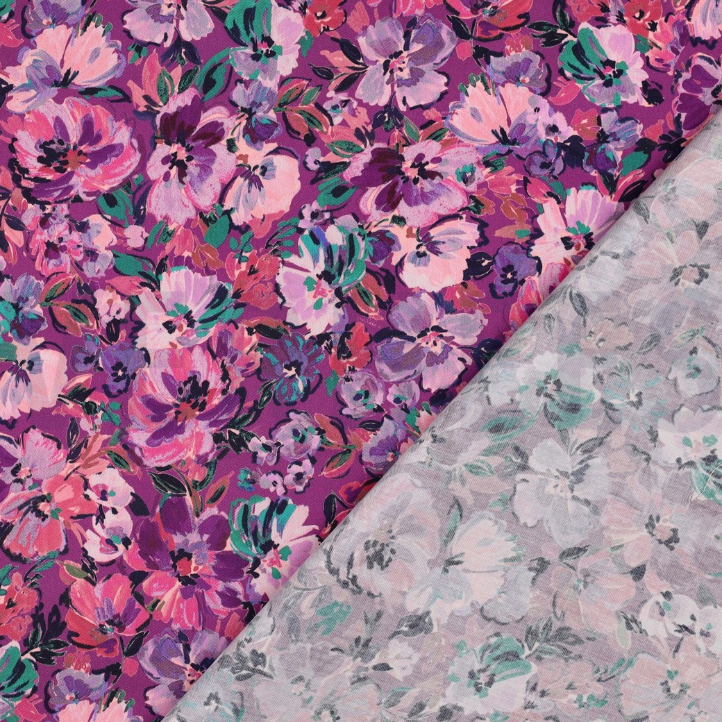 KATOEN SATIJN DIGITAAL BLOEMEN PAARS #7