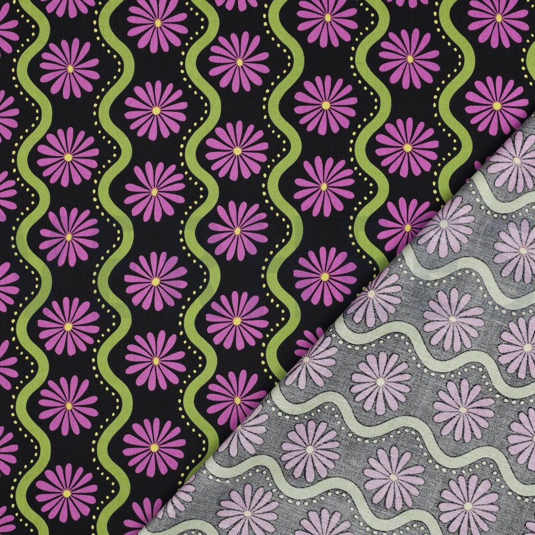 BAUMWOLLE VISKOSE BLUMEN SCHWARZ #7