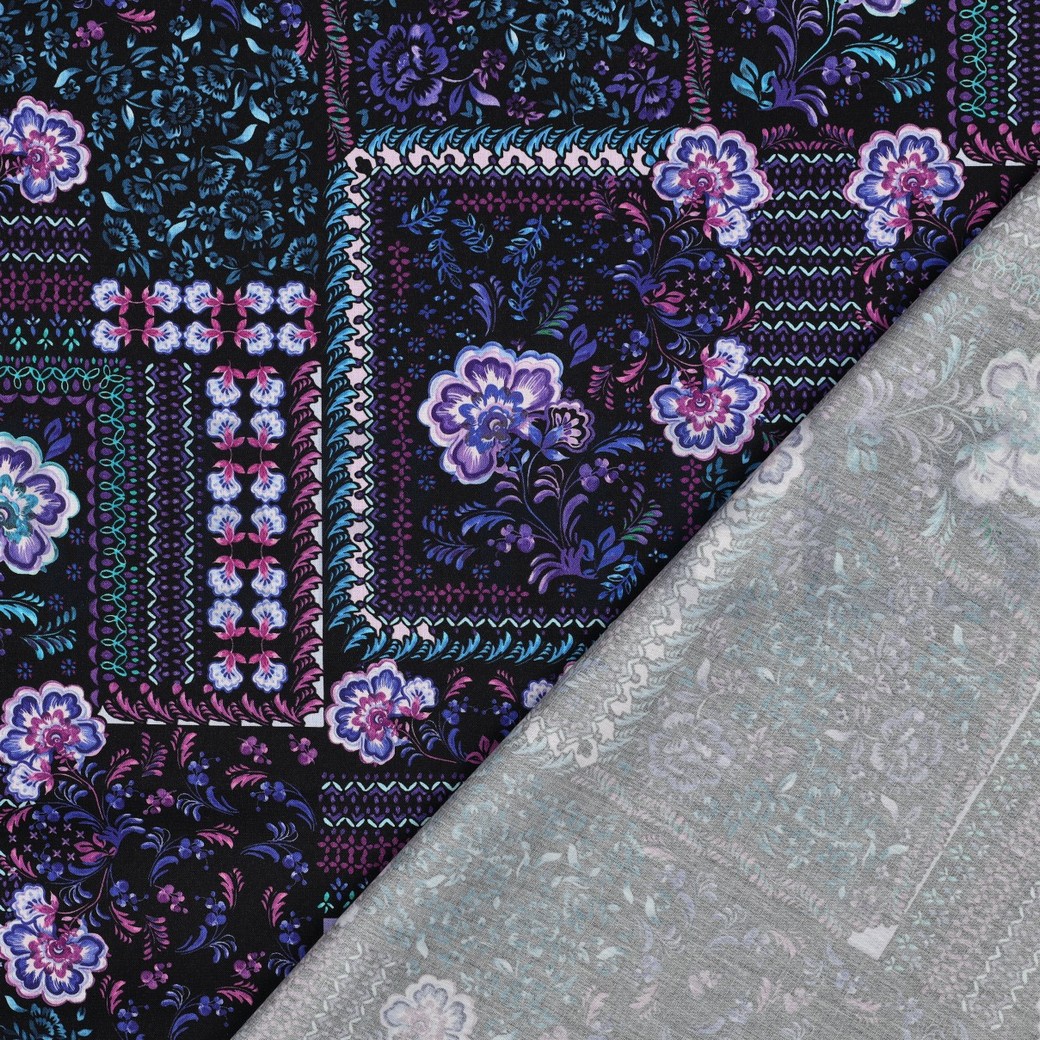 COTTON VISCOSE DIGITAL PATCHWORK BLACK #7