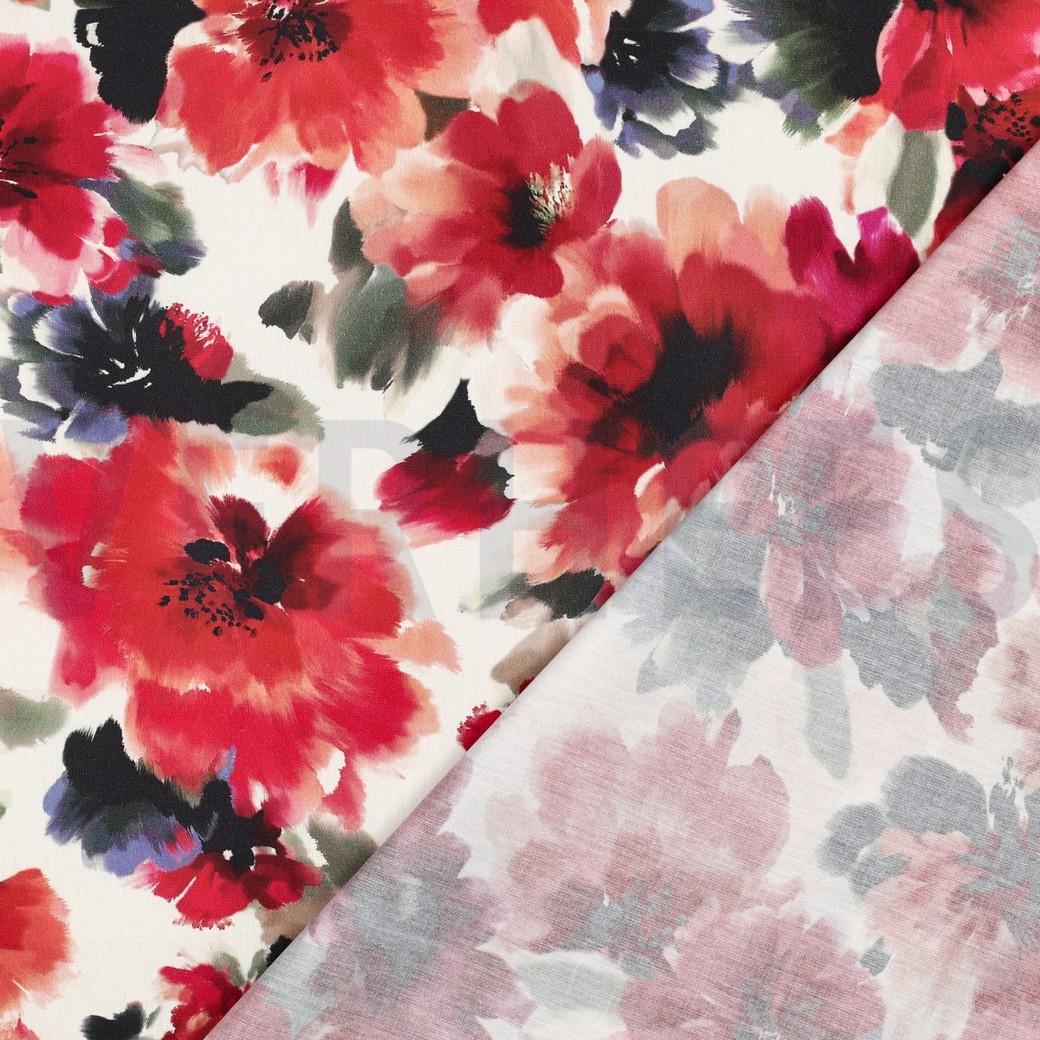 COTON VISCOSE DIGITAL FLEURS BLANC CASSÉ #7