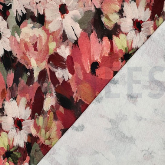 FRENCH TERRY DIGITAL FLOWERS BURGUNDY #7