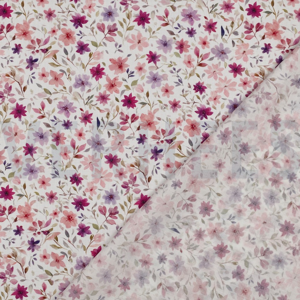 FINE POPLIN DIGITAL FLOWERS WHITE #7