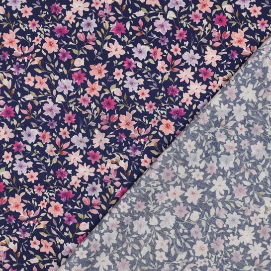 FIJNGEWEVEN KATOENEN POPLIN DIGITAAL BLOEMEN BLAUW #7