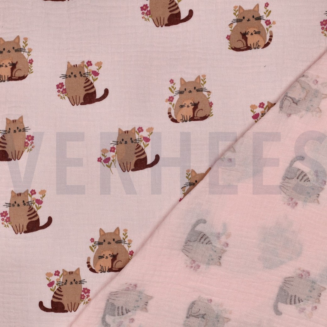 DOUBLE GAUZE CATS PINK #7