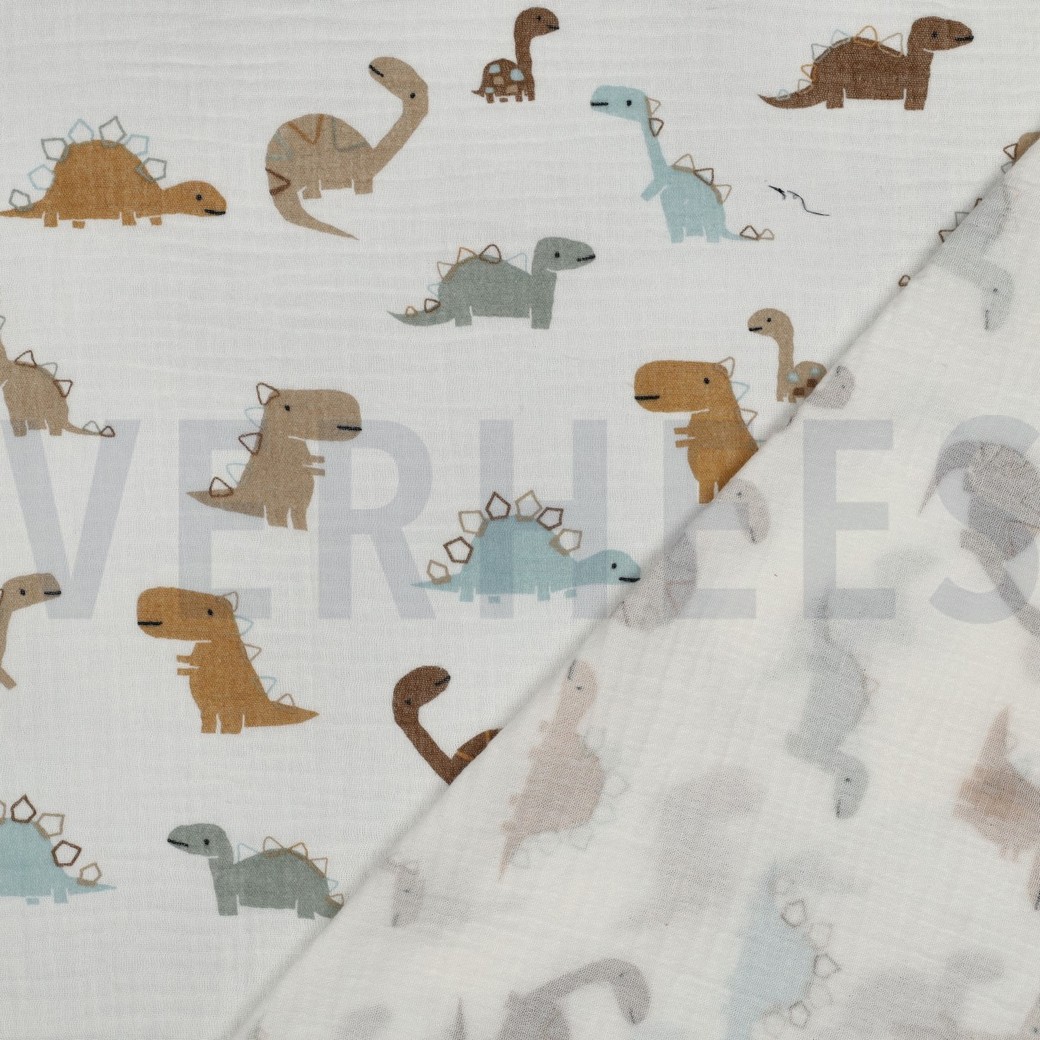 DOUBLE GAUZE DINOSAURUSSEN WIT #7