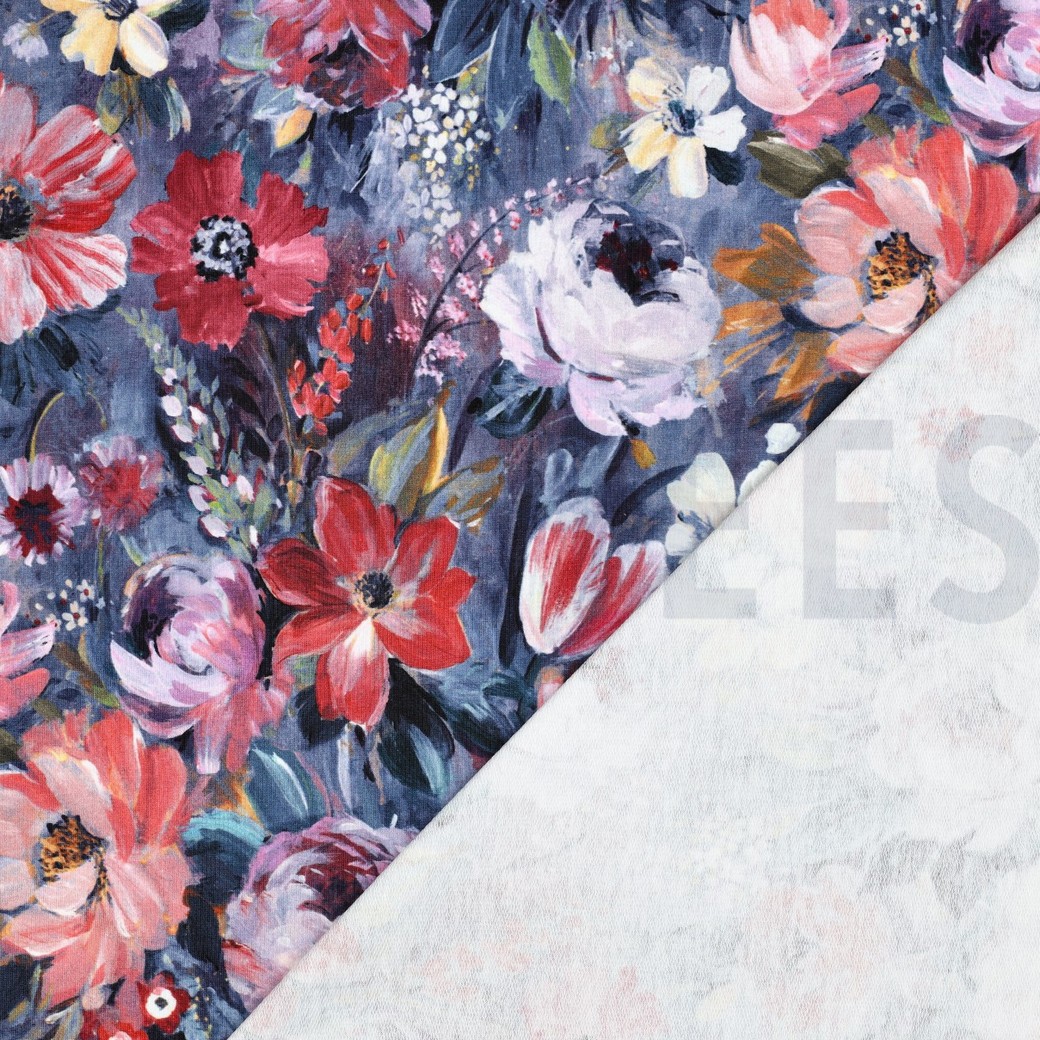FRENCH TERRY DIGITAL BLUMEN BLAU #7