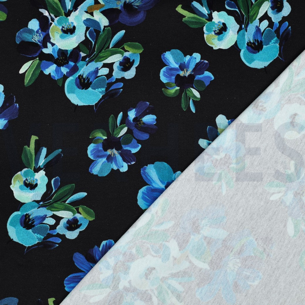 FRENCH TERRY DIGITAL BLUMEN SCHWARZ #7