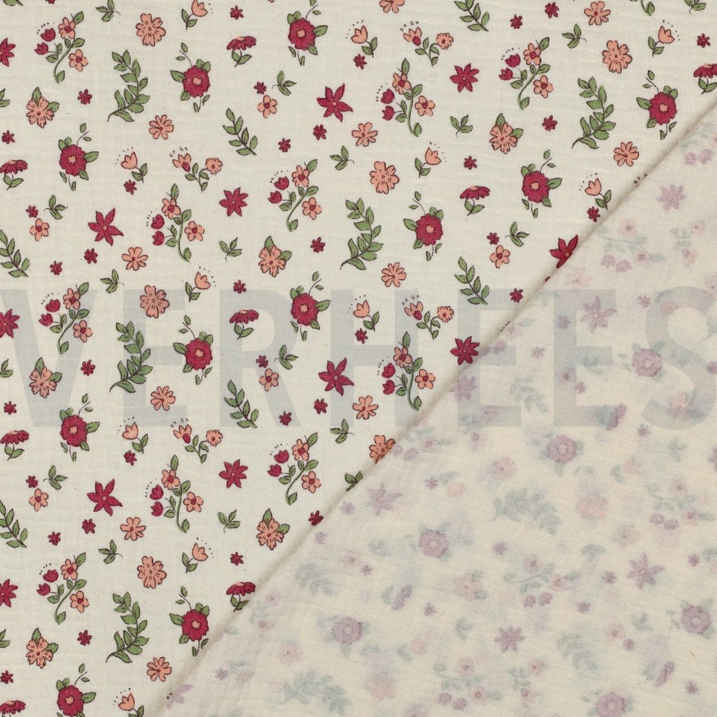 DOUBLE GAZE DE COTON GOTS FLEURS NATUREL #7