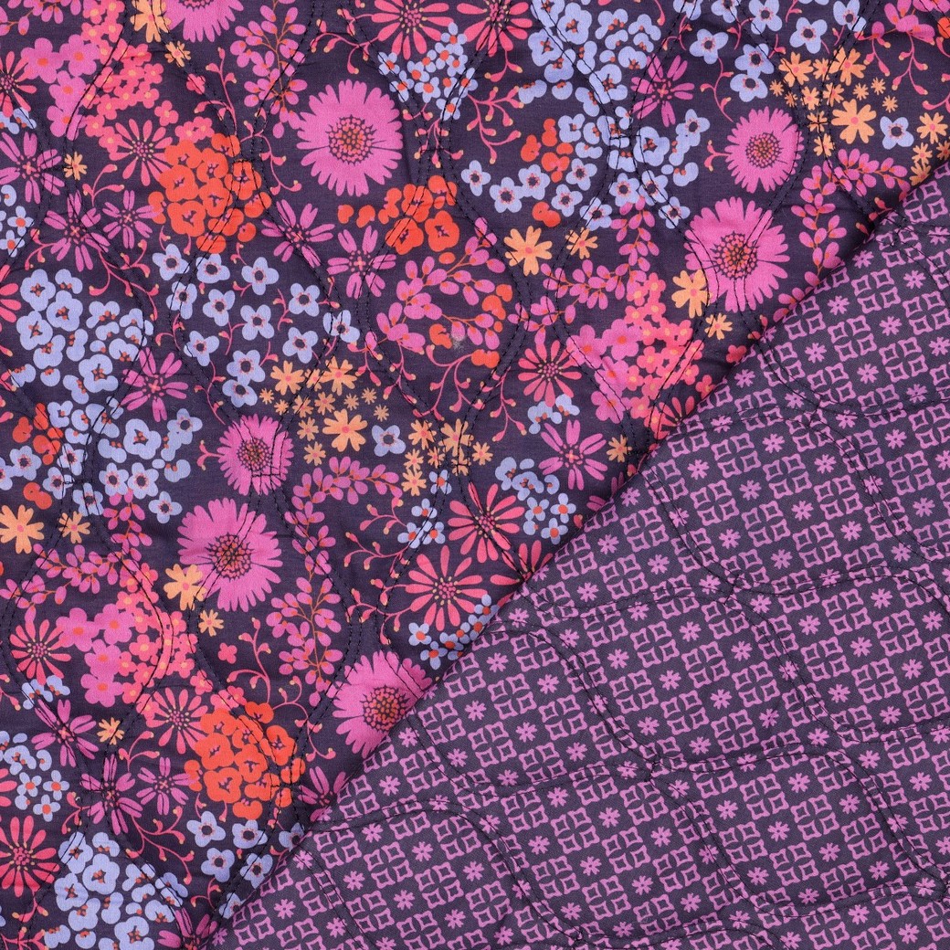 KATOENEN VOILE GEWATTEERD DIGITAAL BLOEMEN PAARS #7