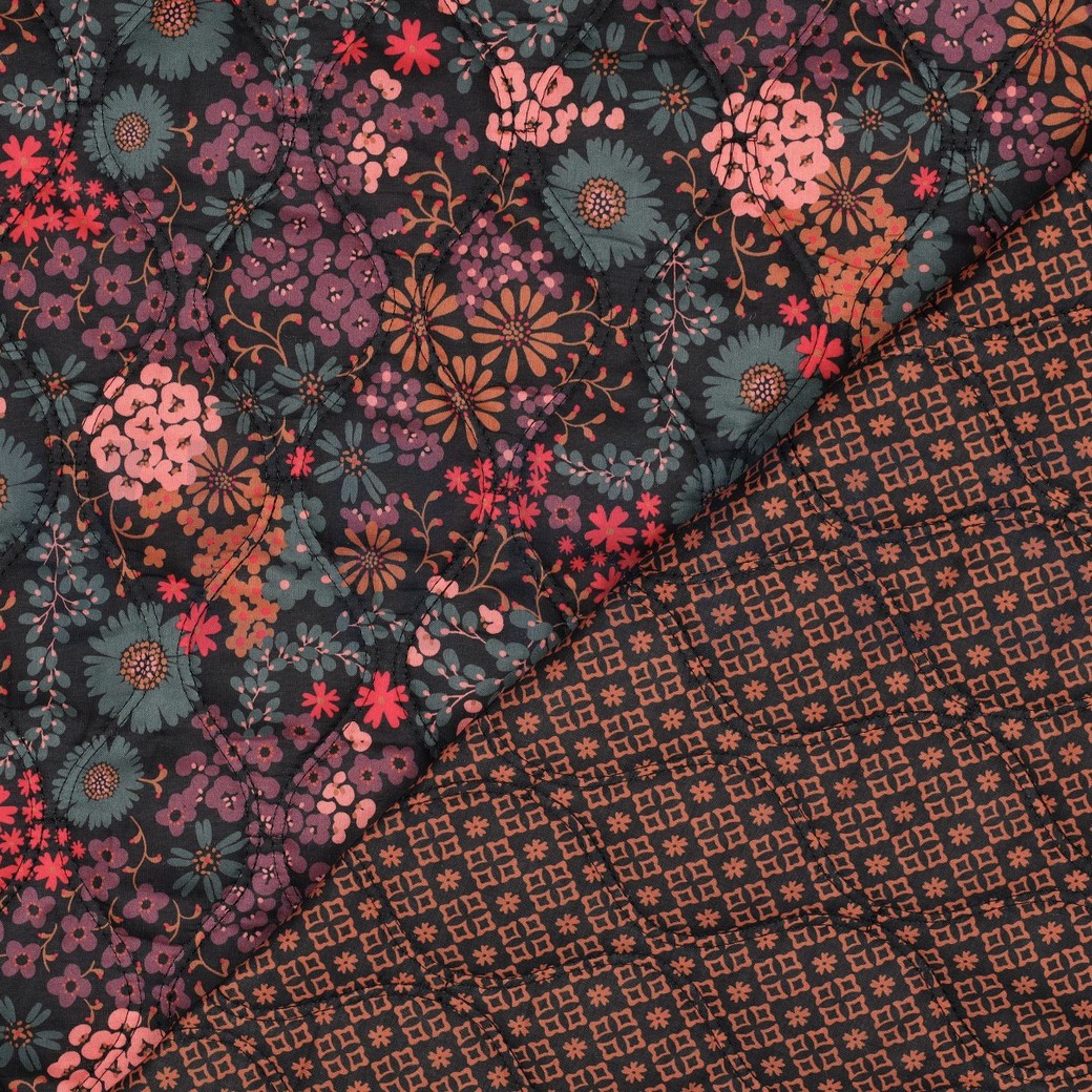 COTON VOILE MATELASSÉ DIGITAL FLEURS NOIR #7
