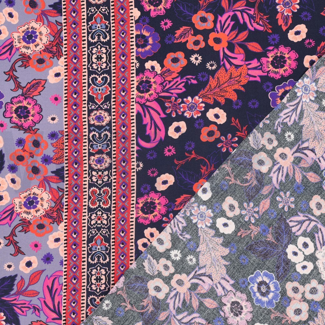 VISCOSE RADIANCE DIGITAL FLOWERS NAVY #7