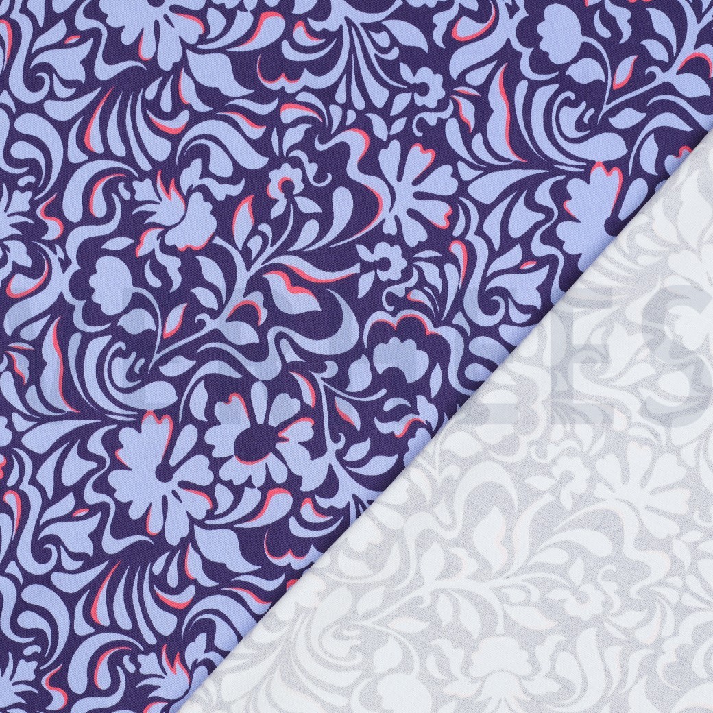 VISCOSE ROSELLA STRETCH BLADEREN BLAUW #7