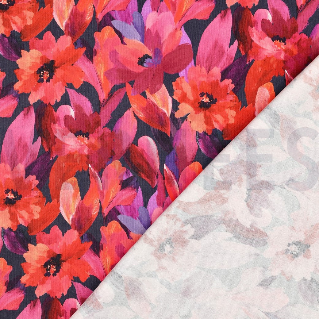 VISCOSE ROSELLA STRETCH DIGITAL LEAVES NAVY #7