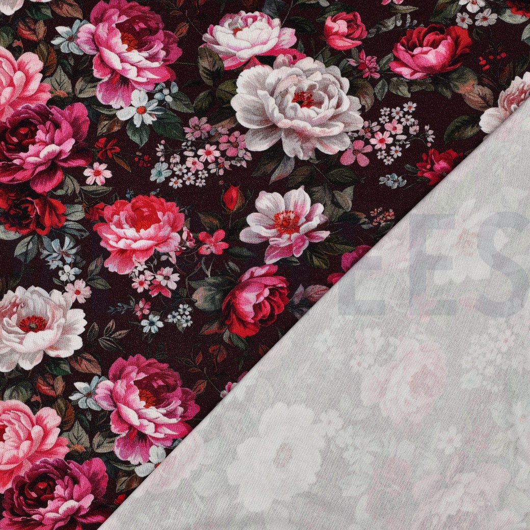 VISKOSE JERSEY DIGITAL BLUMEN BORDEAUXROT #7