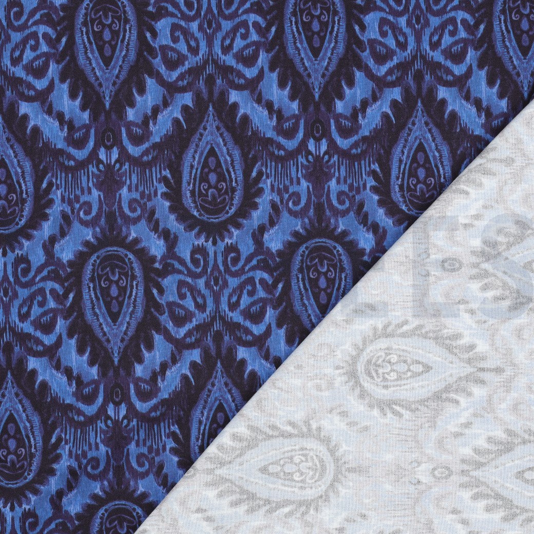 VISKOSE ROSELLA STRETCH DIGITAL ORNAMENT BLAU #7