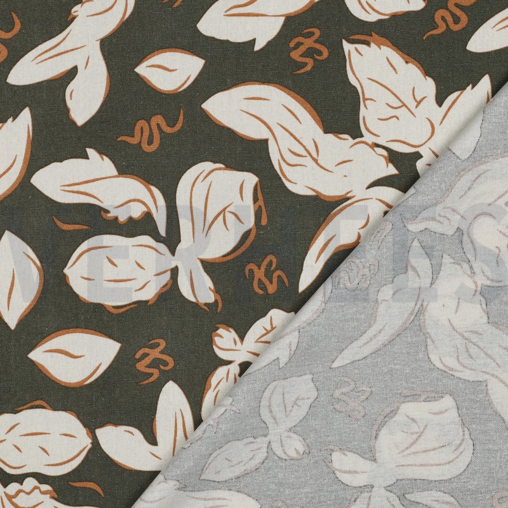 LINNEN VISCOSE BLOEMEN GROEN #7
