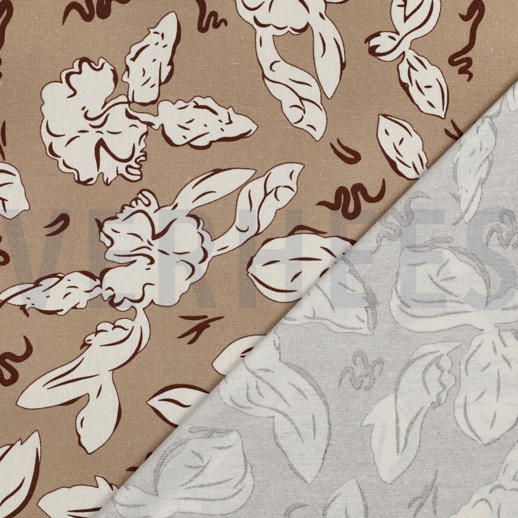 LINNEN VISCOSE BLOEMEN BEIGE #7