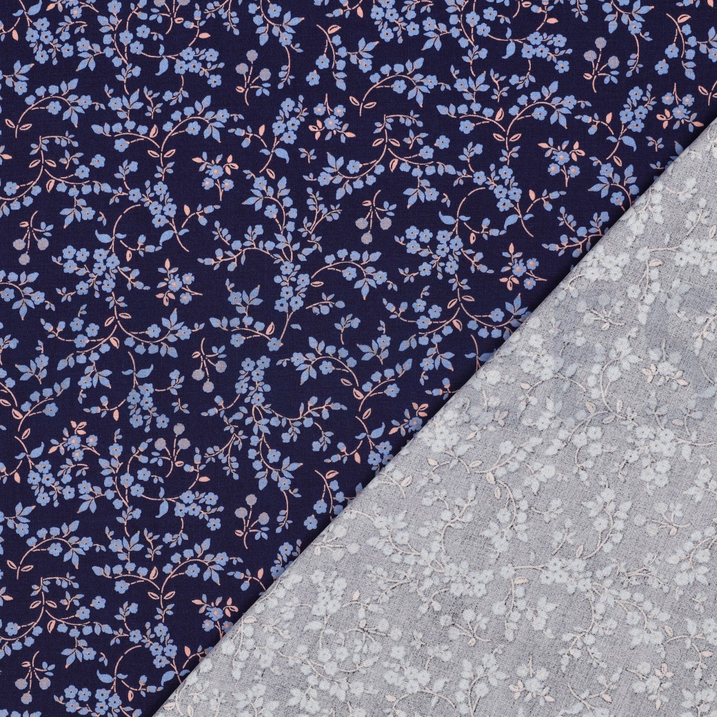 VISCOSE STRETCH BLUMEN MARINEBLAU #7