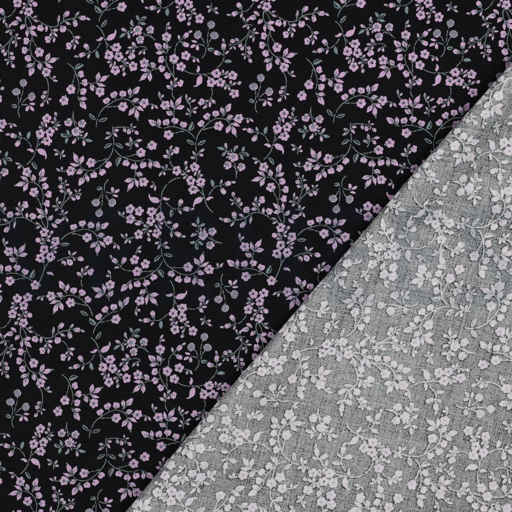 VISCOSE STRETCH FLOWERS BLACK #7