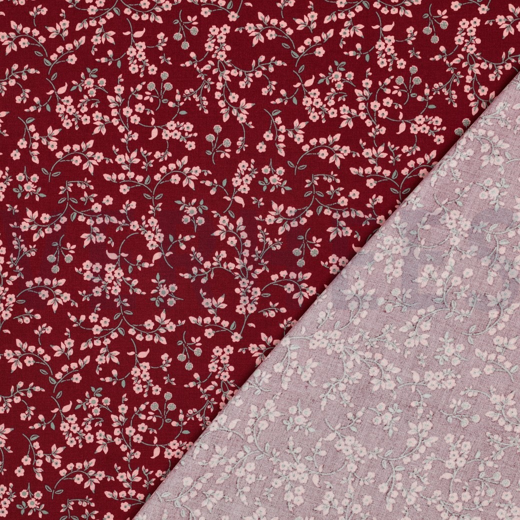 VISCOSE STRETCH FLOWERS BURGUNDY #7