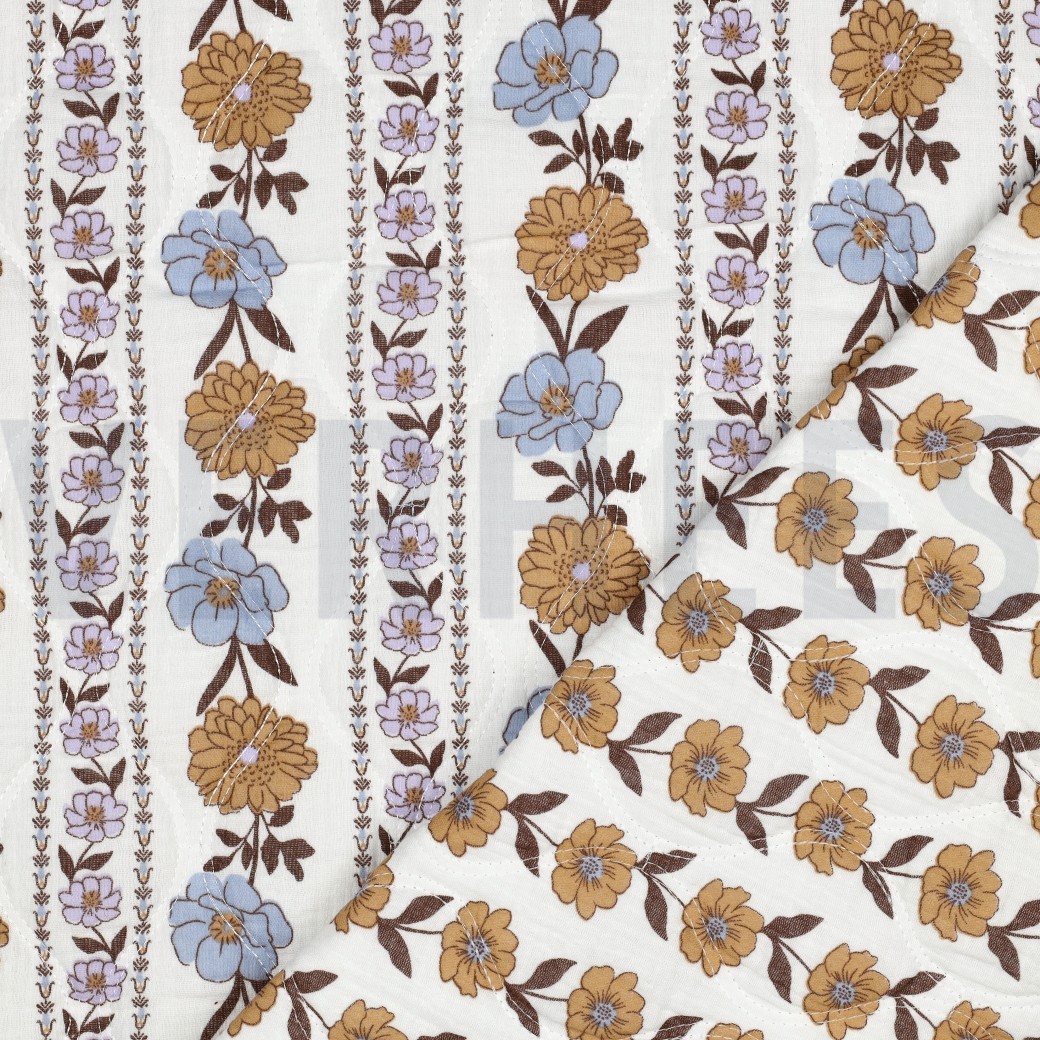 MUSSELIN GESTEPPT BLUMEN WEISS #7