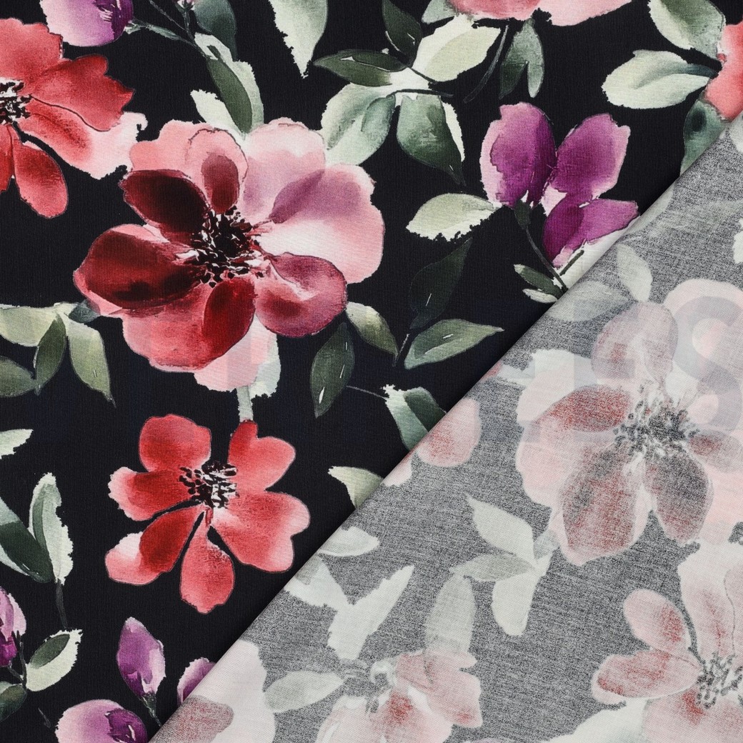VISCOSE RADIANCE DIGITAL FLOWERS RED #7
