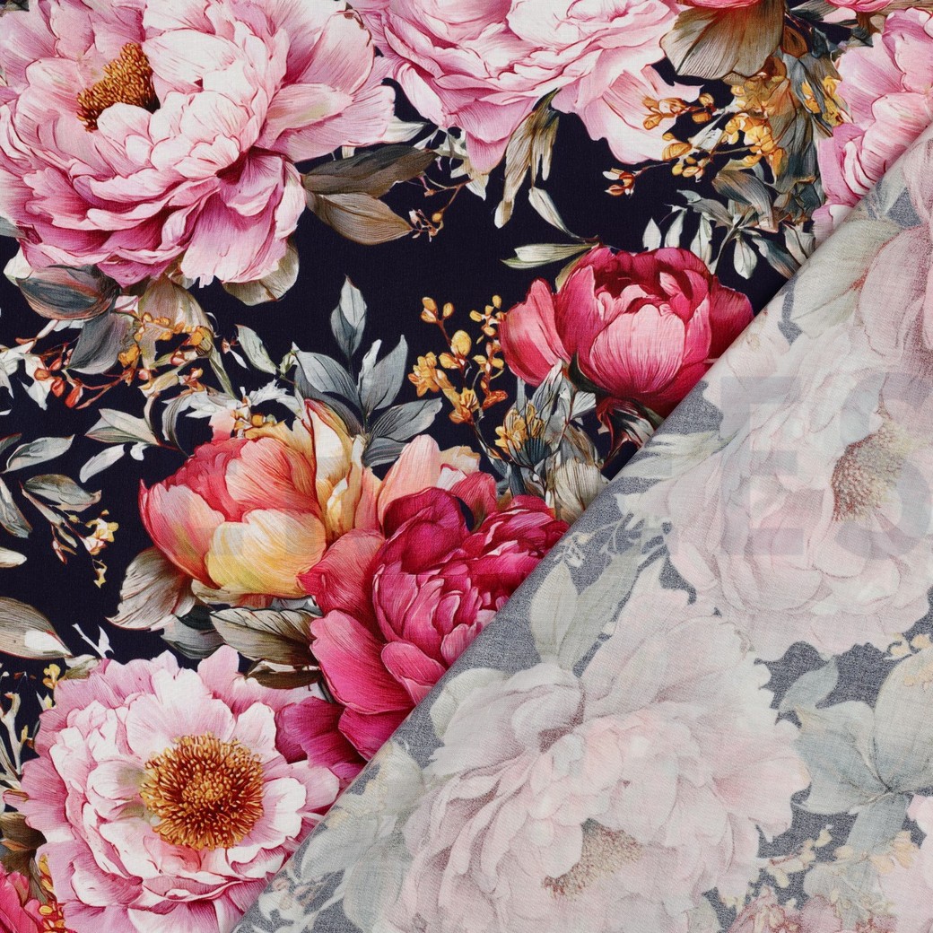 VISCOSE RADIANCE DIGITAL FLEURS BLEU MARINE #7